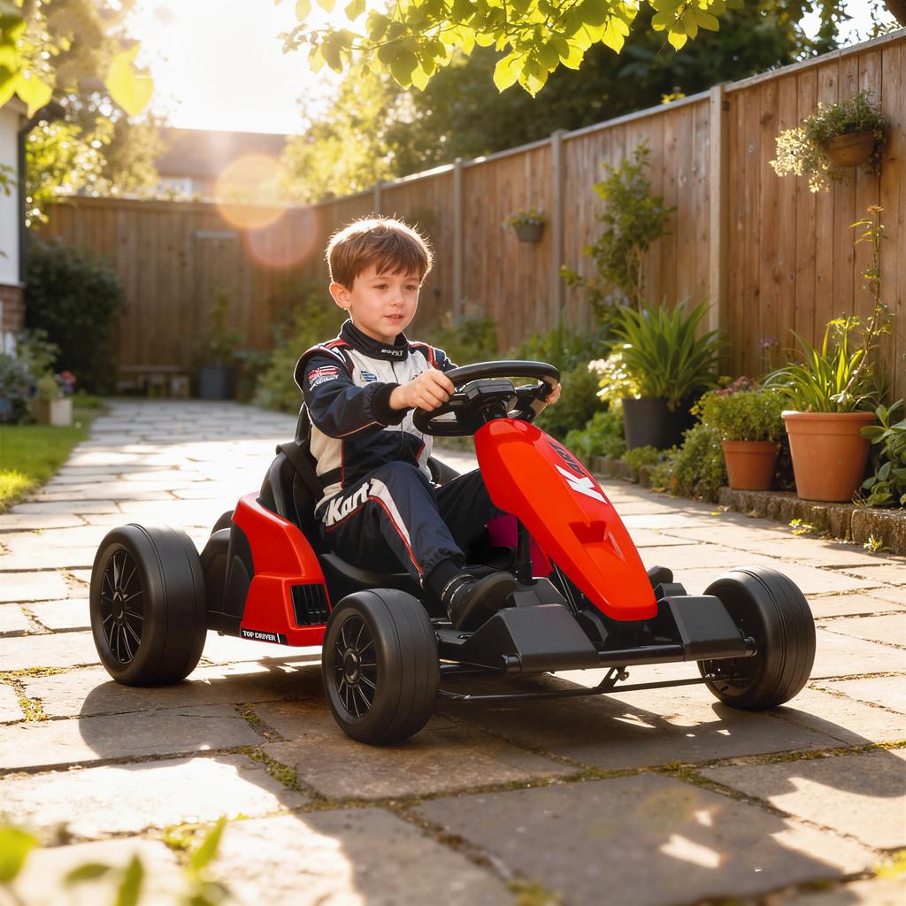 Electric Go-Kart for Kids, 24 V, 2 x 150 W Motors, Drift Mode, Adjustable Seat, Red