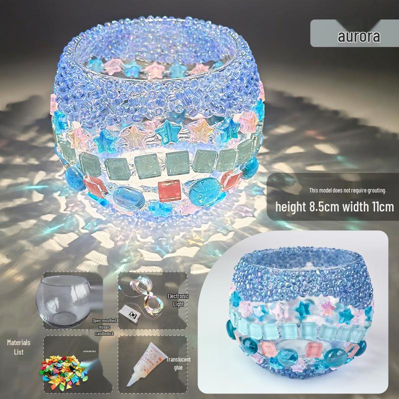 Mosaic DIY Candle Holder Kit: Educational Parent-Child Crystal Glass Light-Up Gift