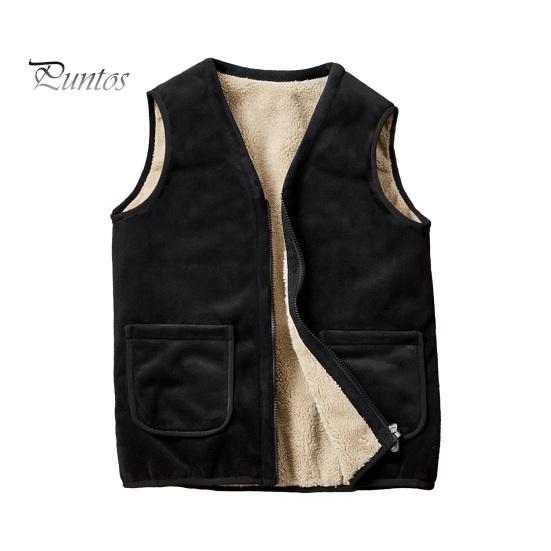 

Мужской зимний жилет с V-образным вырезом, без рукавов, однотонный утолщенный плюшевый подклад, жилет, пальто с карманами, утепленная куртка-жилет XL чёрный
