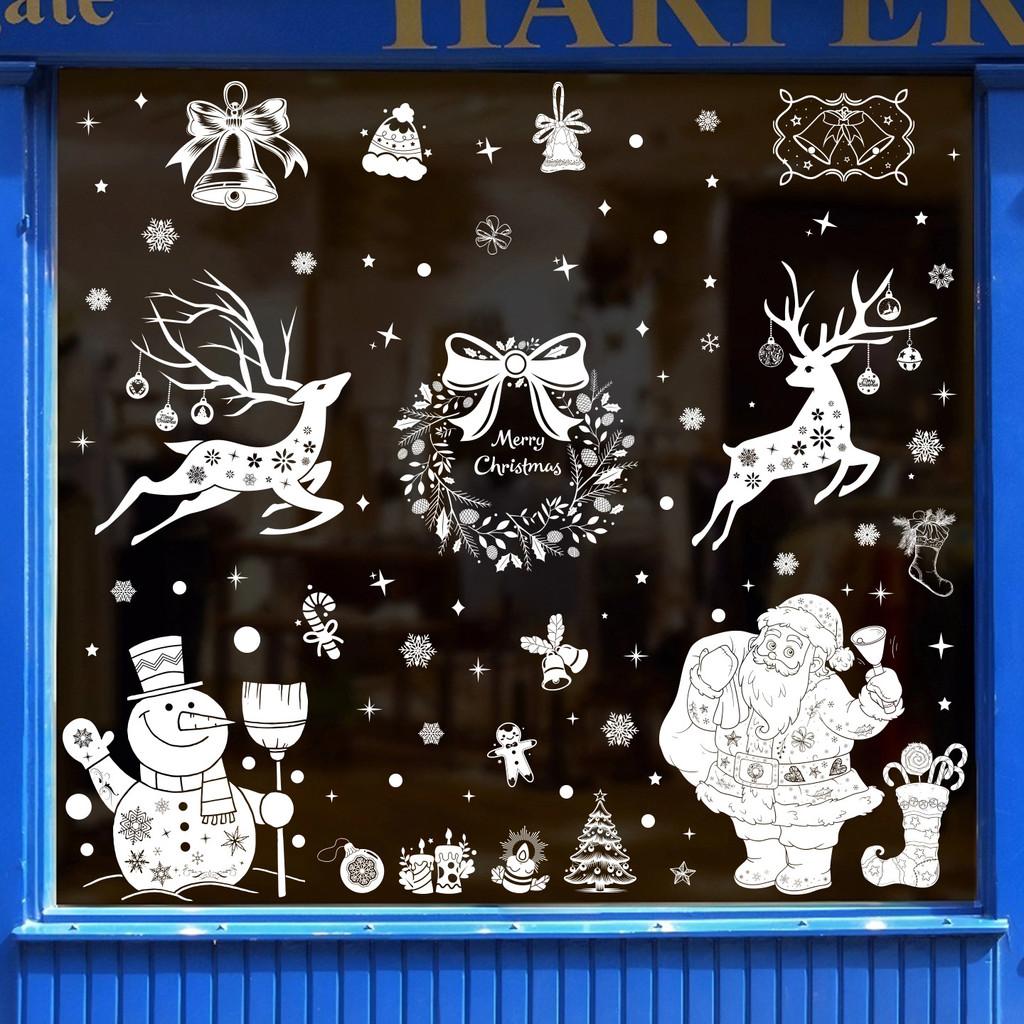 Sticker Christmas Window With Snowflake And Reindeer Pvc Material Festive For