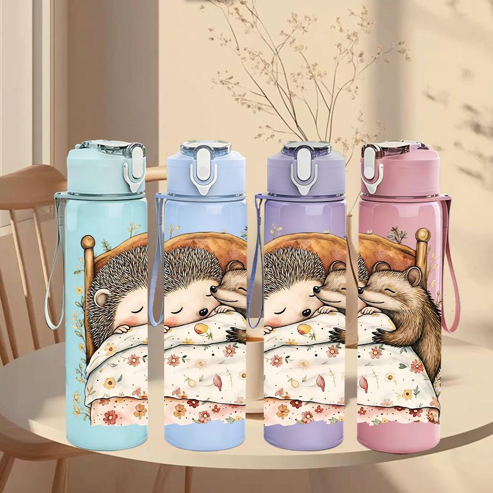 1PC Sleepy Girl Bed Scene 750ml Color Plastic Sports Water Bottle Leakproof Flip Straw Lid Suitable for Sports Office Home Use