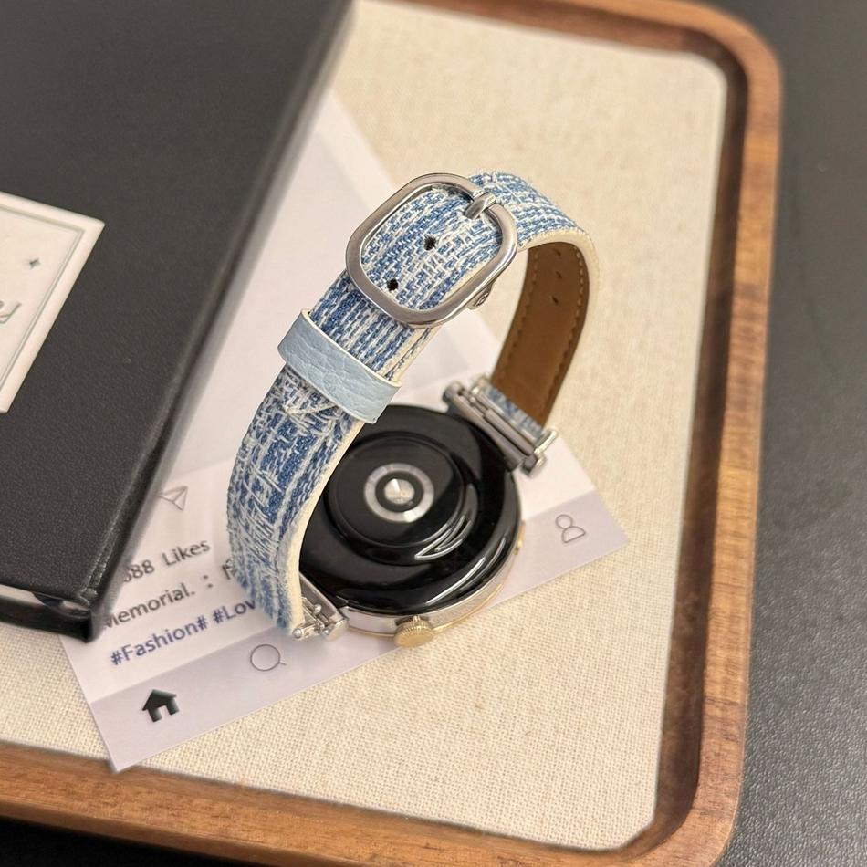 18/20/22MM Watch Bands For Samsung Galaxy Watch 8/7/4 6 Classic 5 Pro Square Metal Denim Leather Strap For Amazfit Bip/GTS GT2