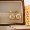 S9Silver Large Pearl Earrings, Vintage and Retro Style, Exuding a Light Luxury and Elegant Charm, Champagne-colored Shell Pearl Earrings, Geometric
