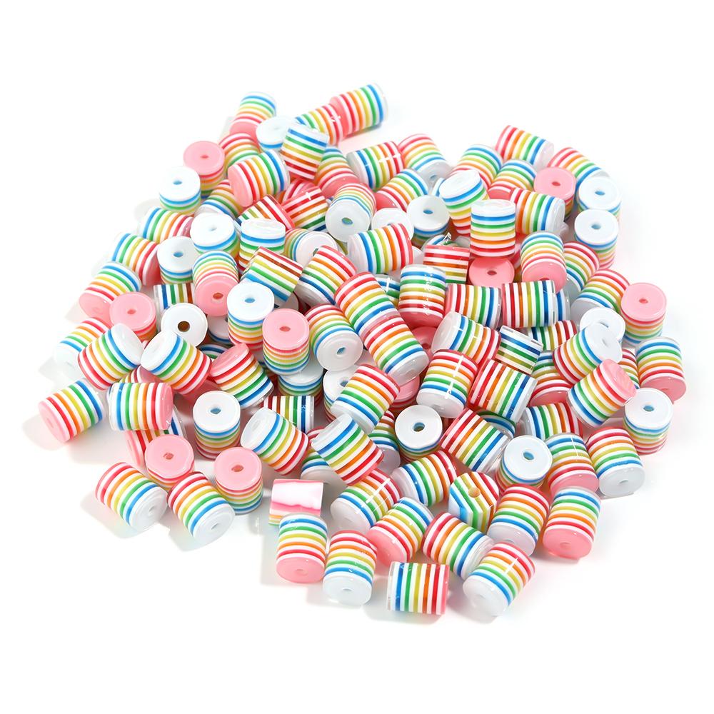 100pcs/Lot 8mm Resin Barrel Beads Rainbow Loose Space Beads For Jewelry Making Accessories DIY Bracelet Necklace Wholesale