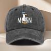Meeuw Cartoon met Blauwe Pet en Modieuze Bril MOIN Tekstprint Baseballpet Geschikt voor Elk Seizoen