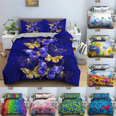 Bettbezug-Set mit Schmetterlingen, weicher Bettbezug, Bettwäsche-Set mit Schmetterlingen im Blumenmuster, Bettwäsche in voller King-Size-Größe, Queen-Size-Bett
