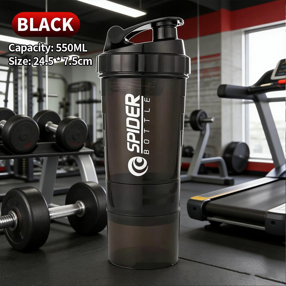 Leakproof 550ml Protein Shaker Bottle, 3 Layer Design Gym Shaker with Spider Mixer Spring, Outdoor Sports Milkshake Cup 501-600ml чёрный