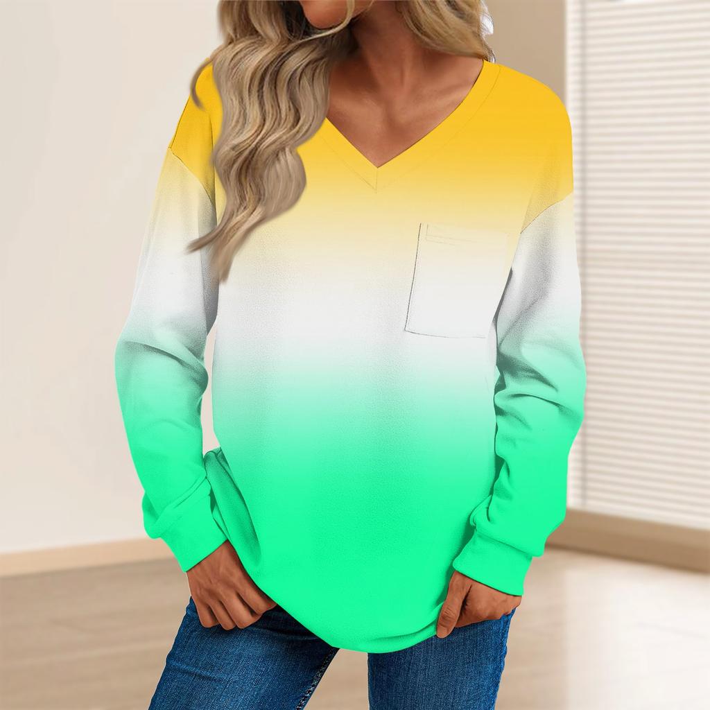 Top pulover cu decolteu în V cu mânecă lungă ocazional pentru femei