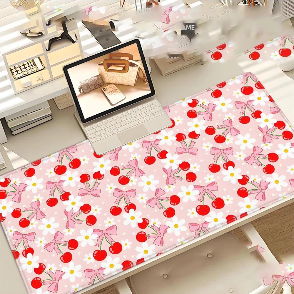 Sweet Strawberry Extended Gaming Mouse Pad Pastel Pink Desk Mat Non-Slip Keyboard Pad Computer Keyboard