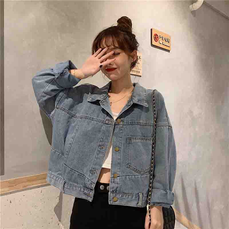 

Женская весенне-осенняя свободная джинсовая куртка в Корейском стиле, универсальная верхняя одежда, модная одежда, повседневное пальто, уличная одежда в стиле панк S