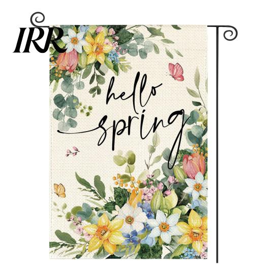 Garden Decoration Flag Hello Spring Floral 12x18 Inch Double Sided Colorful Flowers Gift for Gardeners Burlap Yard Decor Farmhouse Outdoor Lawn
