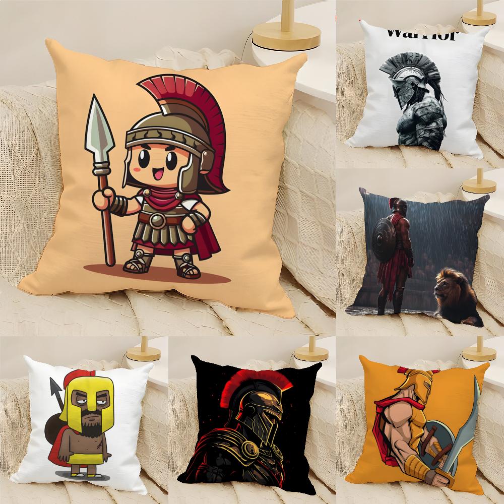 Cute Cartoon Warriors Brave Spartans 2 Pillow Case Linen Pillow Case Sofa Home Decor Cushion Cover Cushion Cove