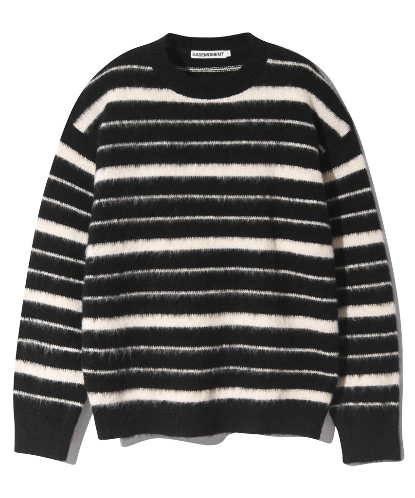 BASEMOMENT Hairy Stripe Rundstrick Schwarz