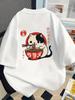 Kawaii Raunisex Cat Graphic T Shirt Japanese Kanji Back Print Harajuku Aesthetic Unisex Loose Casual Short Sleeve Tops