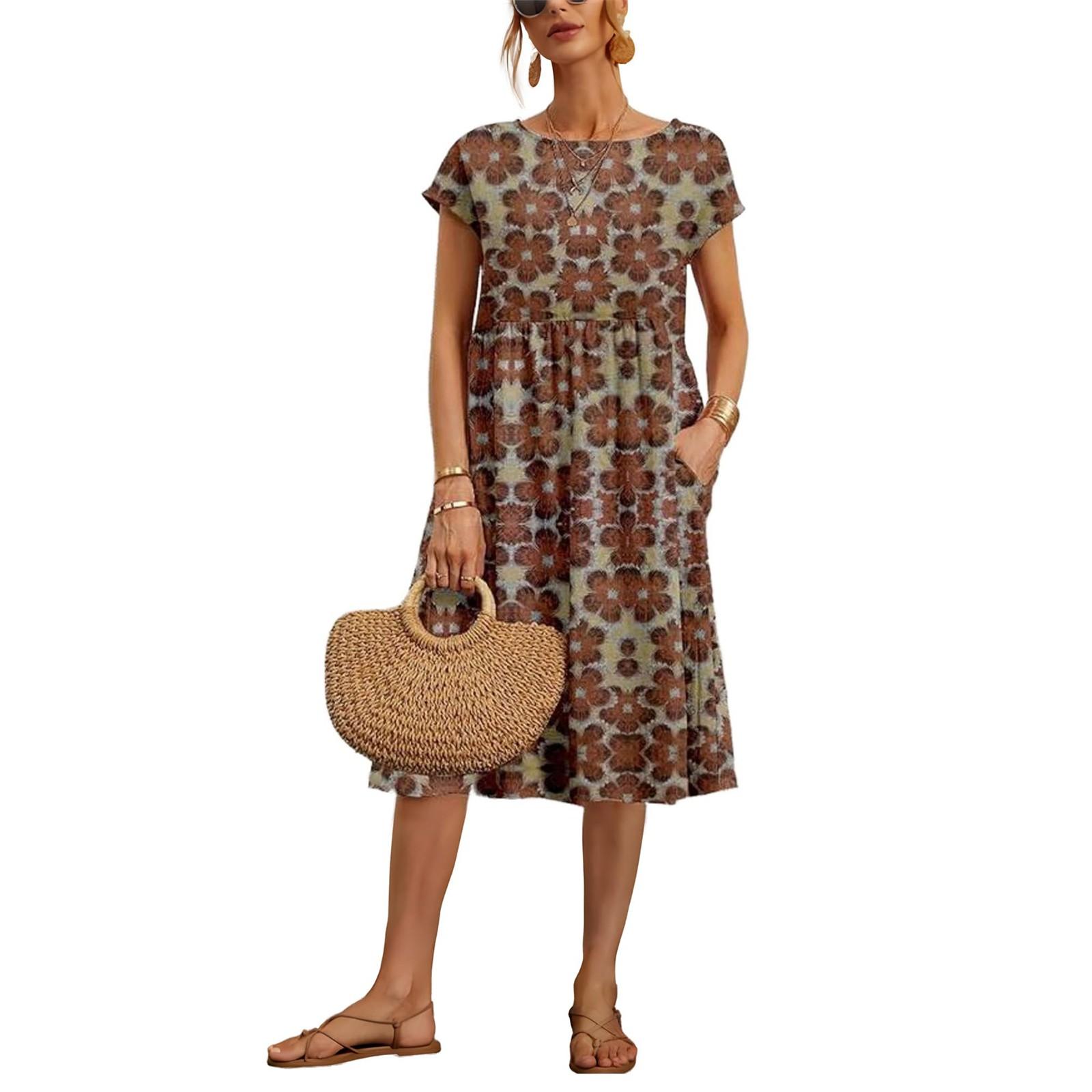 Ladies  Casual And Fashionable Printing Dress, Loose Short Sleeved Dress XL