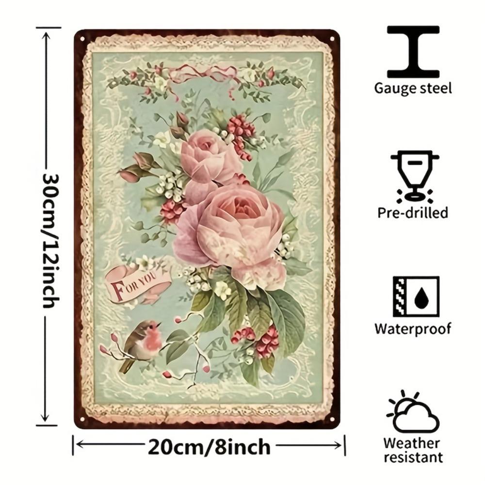 Vintage Flower Metal Tin Sign  8x12 Pink Rose Pastoral Decor for Home Garden Farmhouse Wall Art