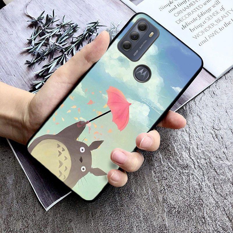 Cartoon Happy Totoro Cat Case for Motorola Moto EDGE 20pro 20lite E6 E7 Cover G STYLUS GPLAY GPOWER G 5G PLUS G30 G100 Coque