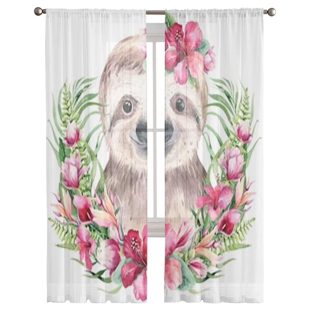 Akwarela kreskówka lenistwo szyfonowe przezroczyste zasłony do salonu dekoracja sypialni tiulowe zasłony okienne zasłony