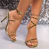 Fashion Sexy Gold Cross Straps Sandals Women 2025 Summer Nightclub Super High Heels Shoes Round Toe Metal Ankle Straps Sandals Women