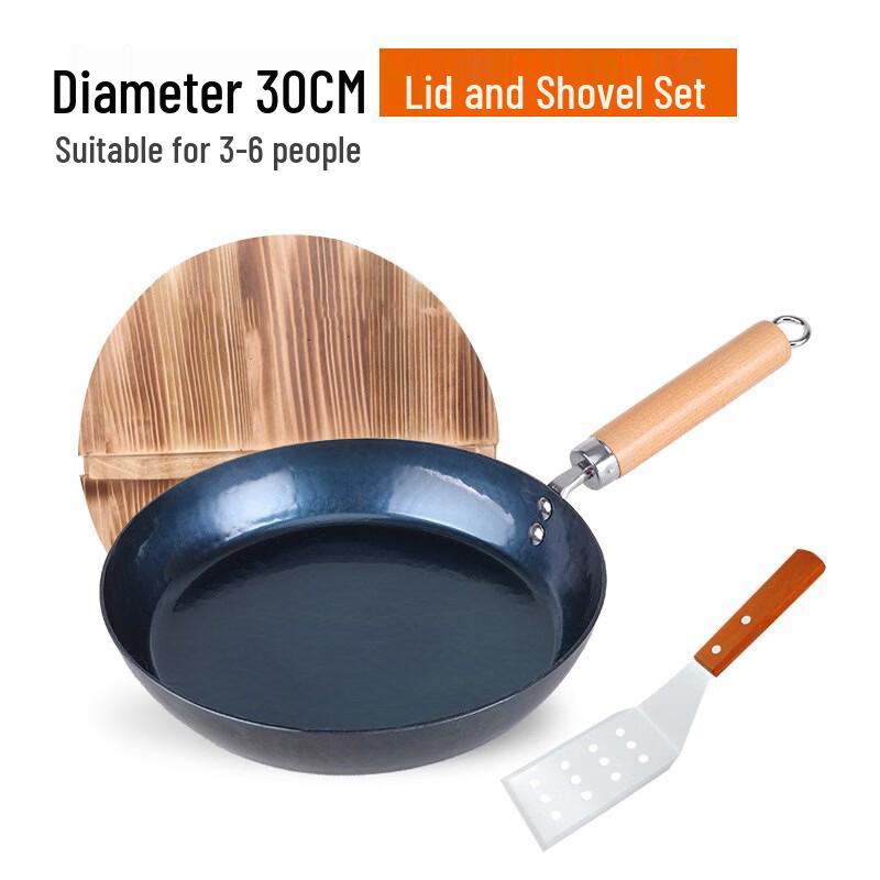 Handmade Forged Iron Flat-Bottom Frying Pan 30cm