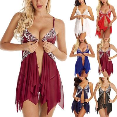 S-3XL Plus Size Fashion Femei Dantela Cămașă de noapte Lenjerie Rochie Fața Split Babydoll Decolteu în V Lenjerie de noapte Lenjerie de noapte Lenjerie de noapte asimetrică