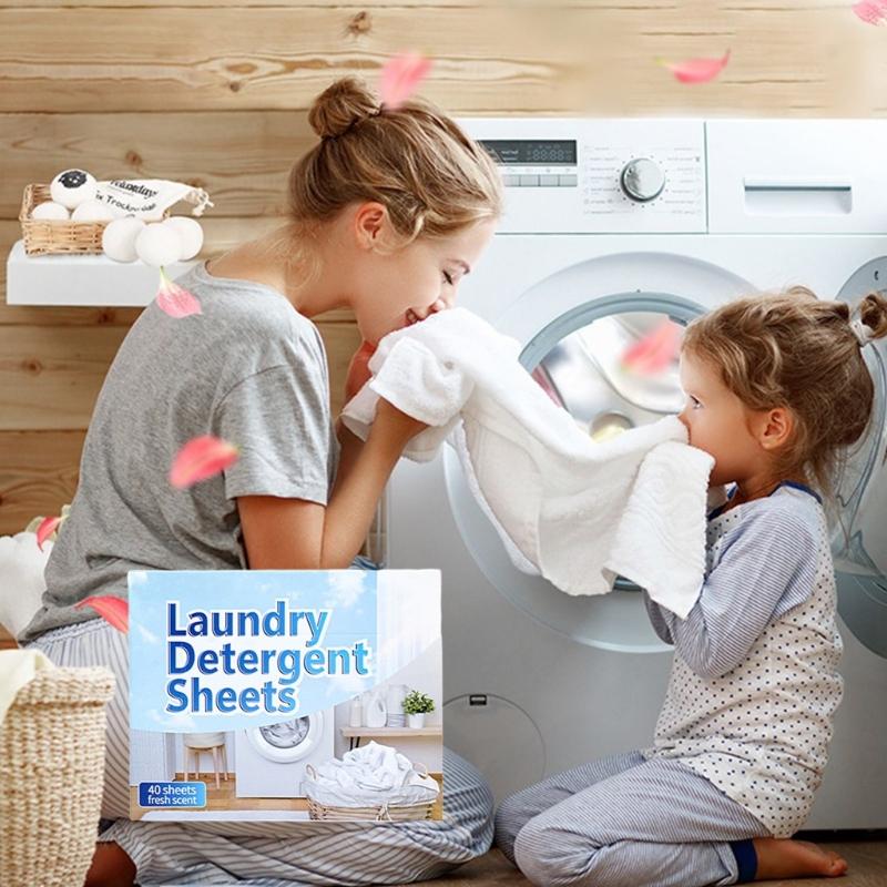 Water Soluble Laundry Detergent Sheets For Travel Stain Removal Safe Formula Scent Laundry Sheet Pack of 40