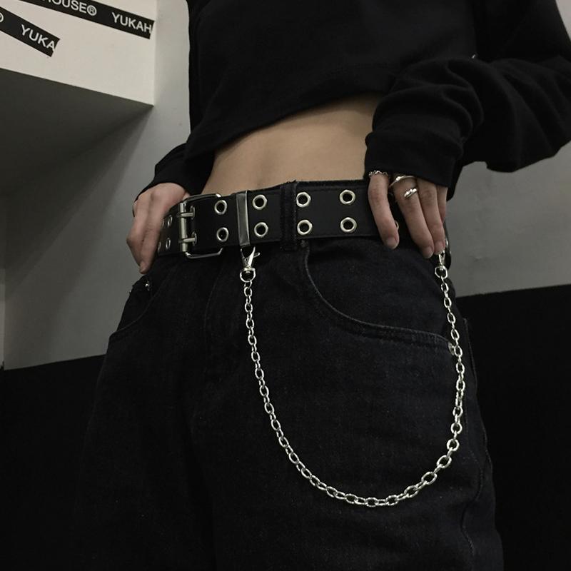 Women Gothic Punk Waist Belt Alloy Chain Design Silver Pin Buckle White Black Blue Waistband Jeans Skirt Waist Belt Girls Gift