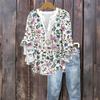 Women's Fashion Button V-Neck Ruffle Seven Sleeve Blouse Floral Printed Top