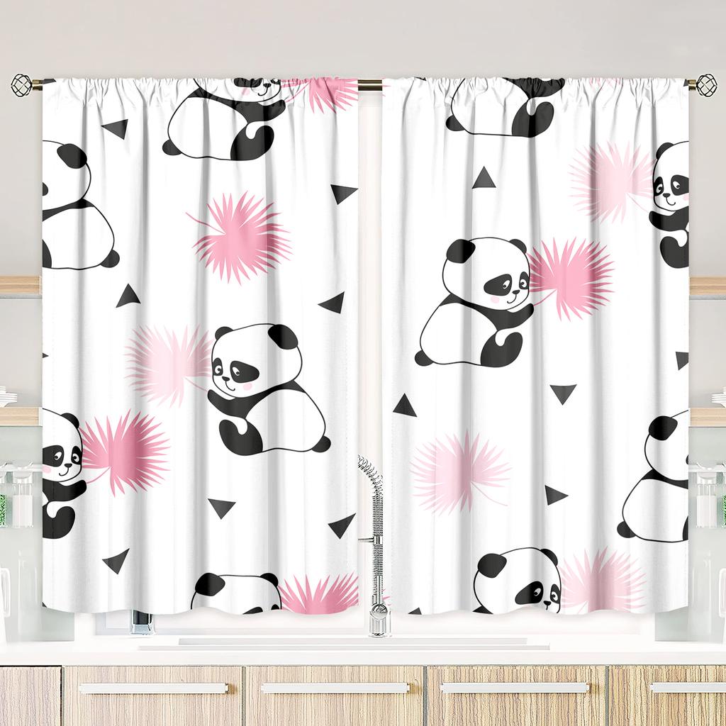 2 Pieces - Panda-print Curtains - Polyester Material - Suitable for Bedrooms, Living Rooms, and Study Rooms As Privacy Curtains.