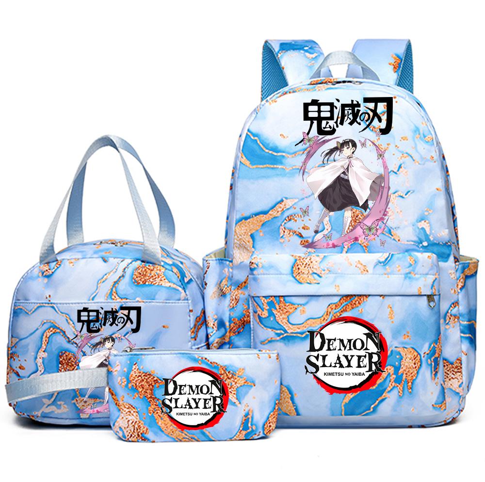 3Pcs/set Anime Demon Slayer Printed Backpack Handbag Pencil Case for Teenager Student Girl Boy Bookbag Schoolbag Large Capacity Waterproof Travel Bag