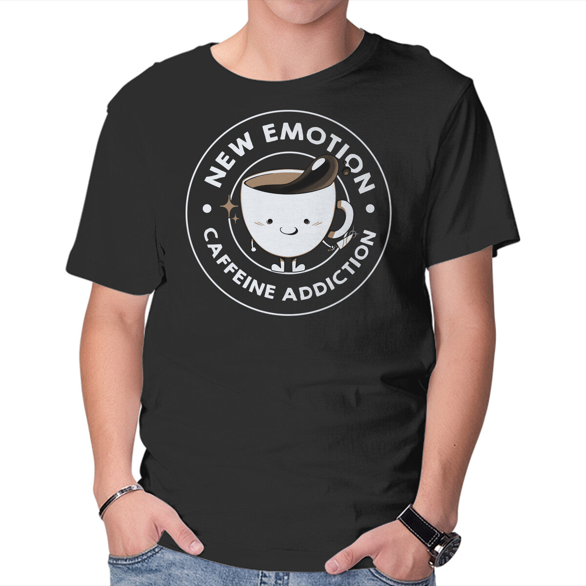 Unisex Crew Neck T-Shirt New Emotion Caffeine Addiction Graphic Short Sleeve Casual Tee XXL
