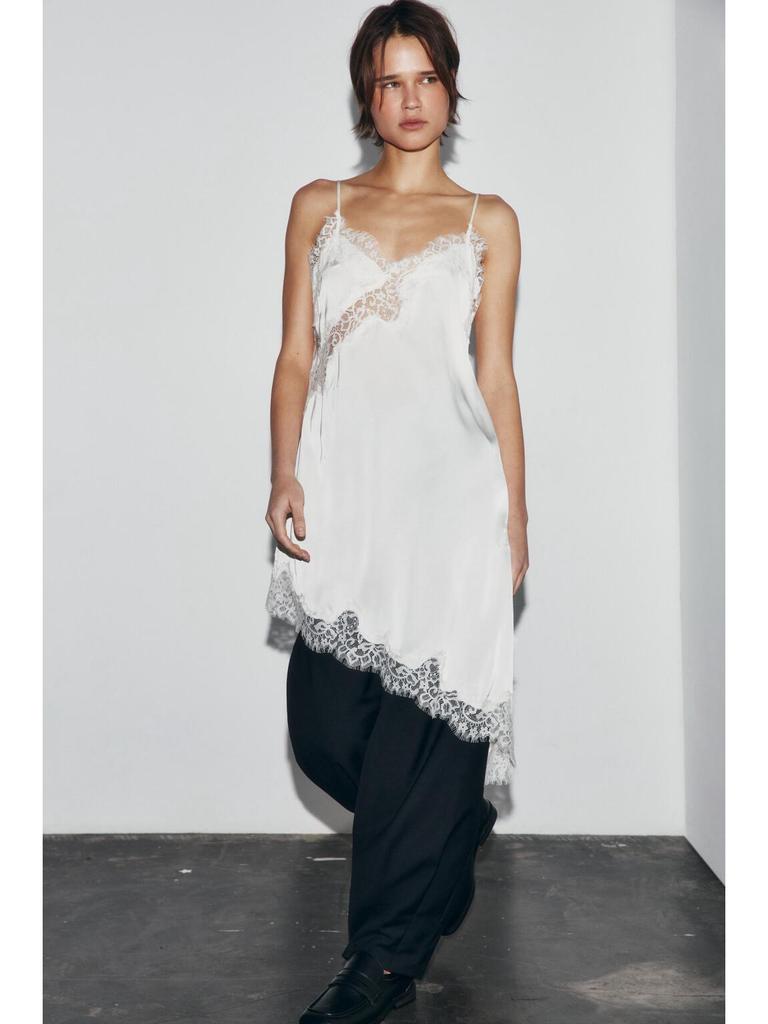 European & American Style Women's Sexy Lace Patchwork Asymmetrical Spaghetti Strap Dress