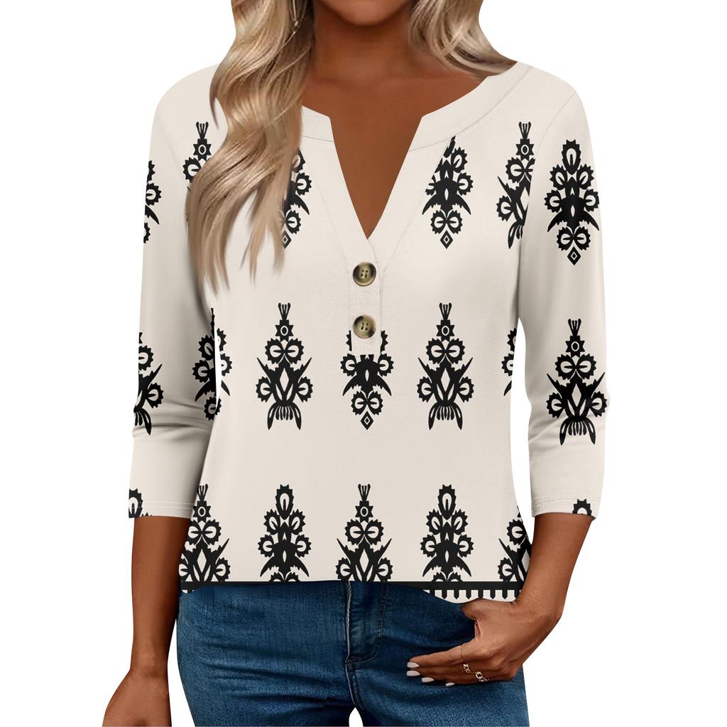 3/4 Sleeve Womens Tops For Women Henely Tops Button V Neck  Loose Fit Dressy Womens Summer Tops