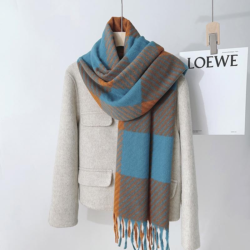 Autumn and winter new imitation cashmere plaid scarf female student simple and versatile couple shawl thickened fringed scarf