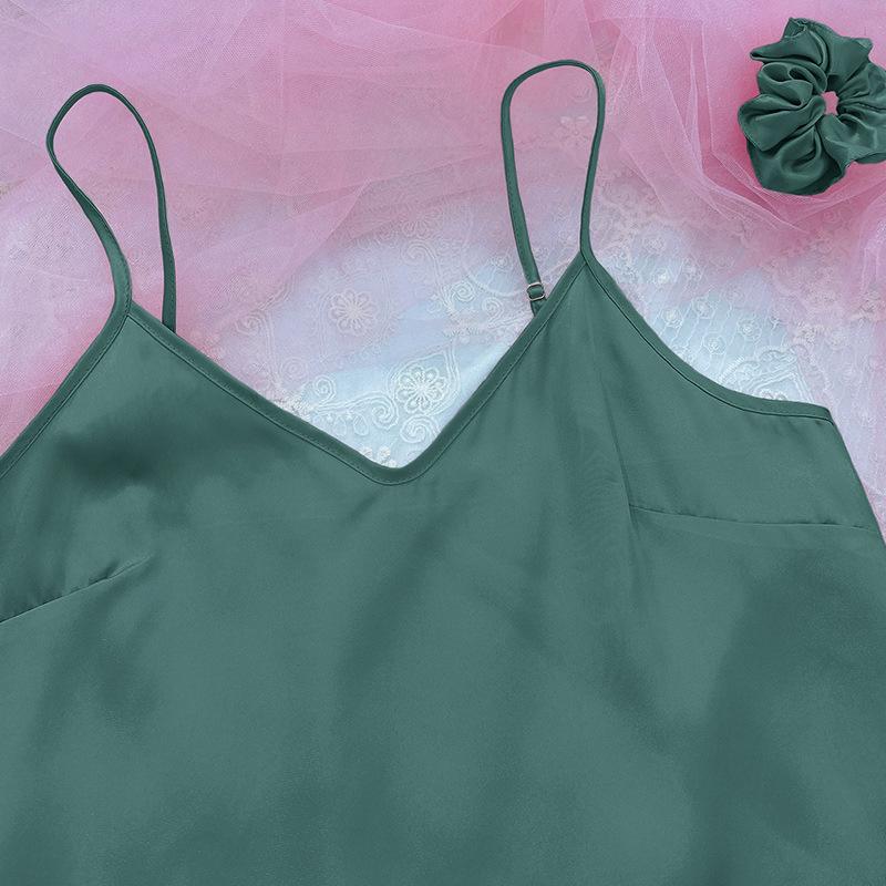 Women's Casual Ice Silk Three-Piece Set: Backless Camisole & Shorts Pajamas
