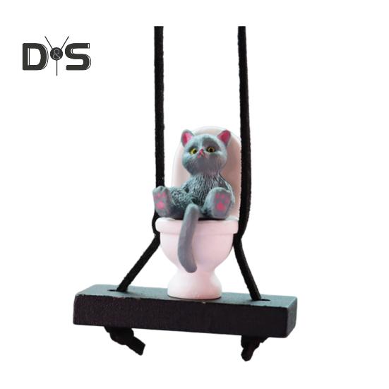 Toilettenkatze Autoanhänger Rückspiegel Hängendes Ornament mit Schlüsselband Humorvolles Auto-Innenzubehör