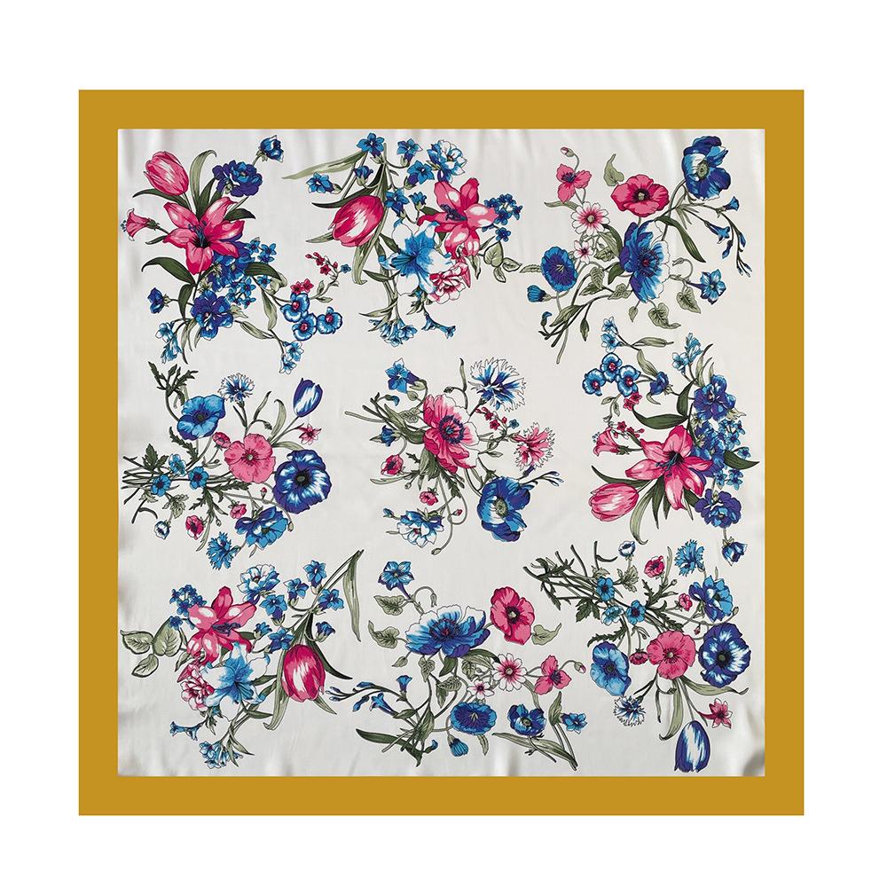 Magnolia silk scarf women's neck scarf simulation silk new small square scarf sweet printed scarf shawl sun protection