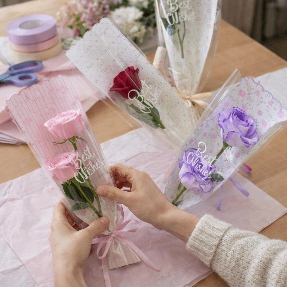 10pcs/set Transparent Bouquet Wrapping Bags Romantic Rose Packaging Sleeve  Mother's Day