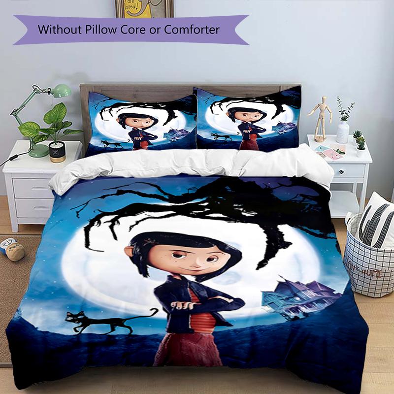 3pcs Coraline (7) Design Cover Set - HD Printed Bedding with 1 Cover and 2 Pillowcases - Perfect for Home and Dorm Decor