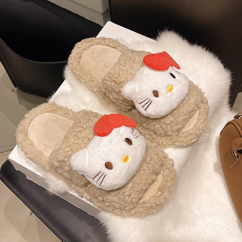 Cute plush slippers women's winter 2025 new indoor warm home fashion kitten outer cotton slippers