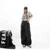 American Street Dance Hip Hop Quick Drying Drawstring Cargo Pants Jazz Women New Solid High Waist Pocket Loose Straight Trousers