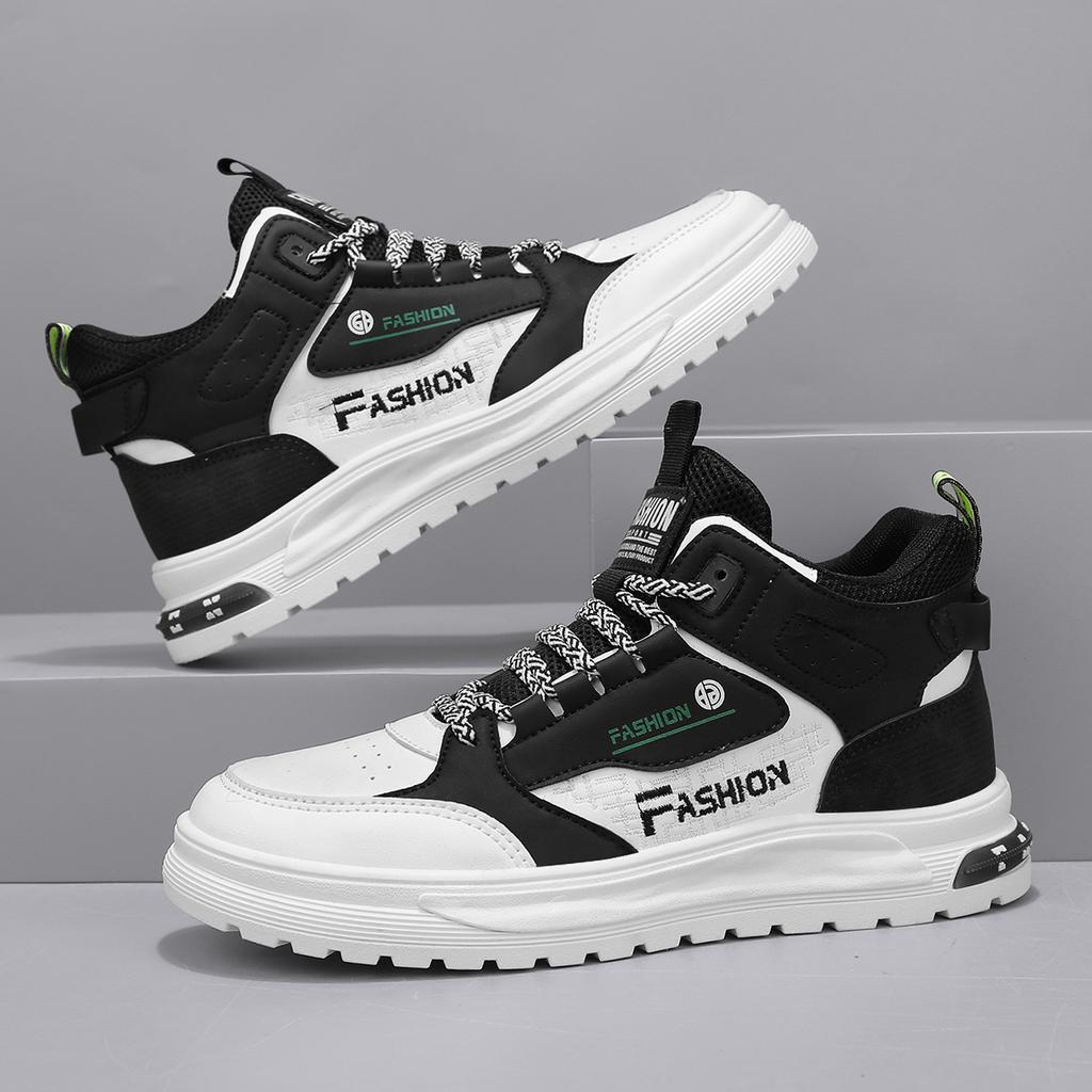 Mode Mode Herren PU Leder Freizeitschuhe Frühling Atmungsaktiver Komfort Plateau Walking Schuhe Herren High Top Stiefel Trend Skateboard Schuhe