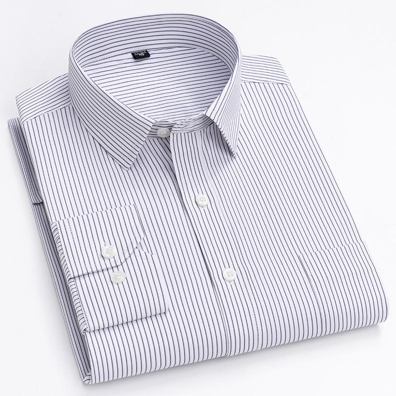 Cămăși formale de birou cu mâneci lungi, fără călcat, cu dungi pentru bărbați de afaceri, cu croială normală, design în carouri