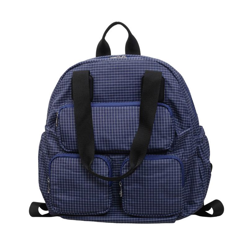 Color Contrast Backpack Women's Large Capacity Commuter Handbag Multi-Functional Plaid Tote Bag