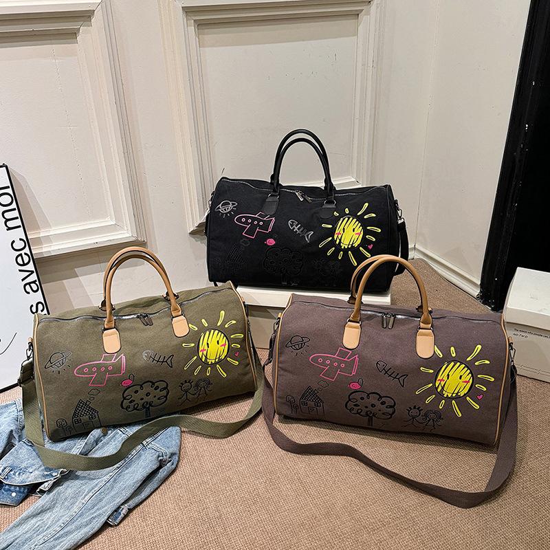 Women's Canvas Luggage Bag Large Capacity Student Dormitory Storage Bag Female Travel Boarding Handbag Carry On Bag