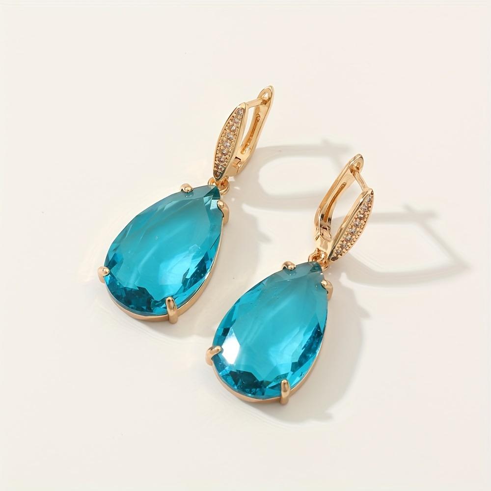 Blue Big Waterrop Dangle Earrings for Women 2025 New Fashion Synthetic Crystal Earring Golden Party Jewelry Accessories