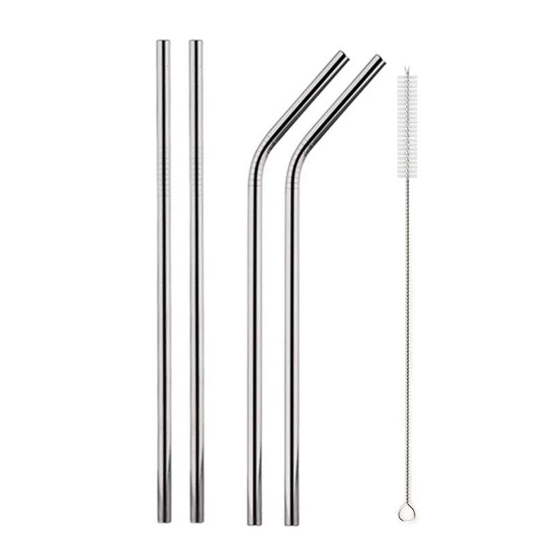 

Reusable Metal Drinking Straight Bent Straws Portable Stainless Steel Travel Straw with Cleaning Brush 40oz Watercup Accessories