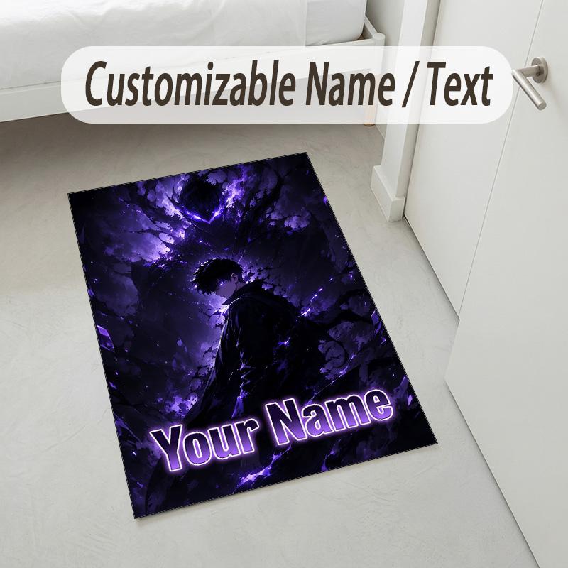 Personalisierter Kristall-Samtteppich, Solo Leveling Benutzerdefinierter Name Aufdruck, Plüsch-Teppich für Heim-Innenraumdekoration