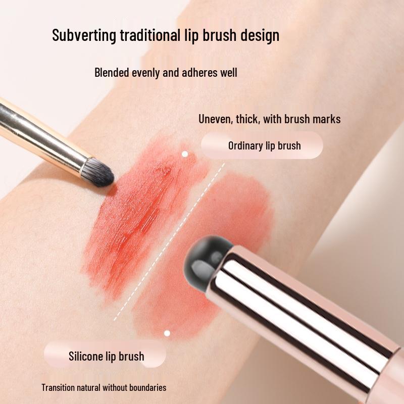 Portable Double-Ended Silicone Lip Brush with Dustproof Lid, Mini Blending & Concealer Brush, Lipstick, and Lip Liner Tool.