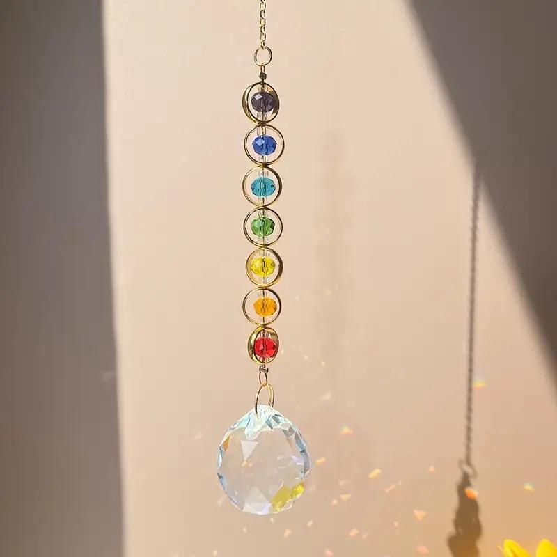 1pc Colorful Crystal Sun Catcher Rainbow Maker Prism with Hanging Chain for Thanksgiving Home Decoration